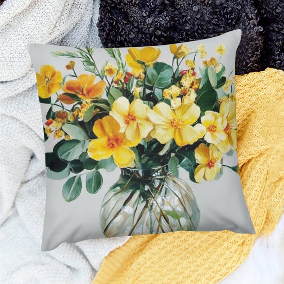 FCXZI Party Decor Birthday Gift Flowers Glass Vase Leaves Home Sofa Couch Linen Pillow Covers Set 18x18in