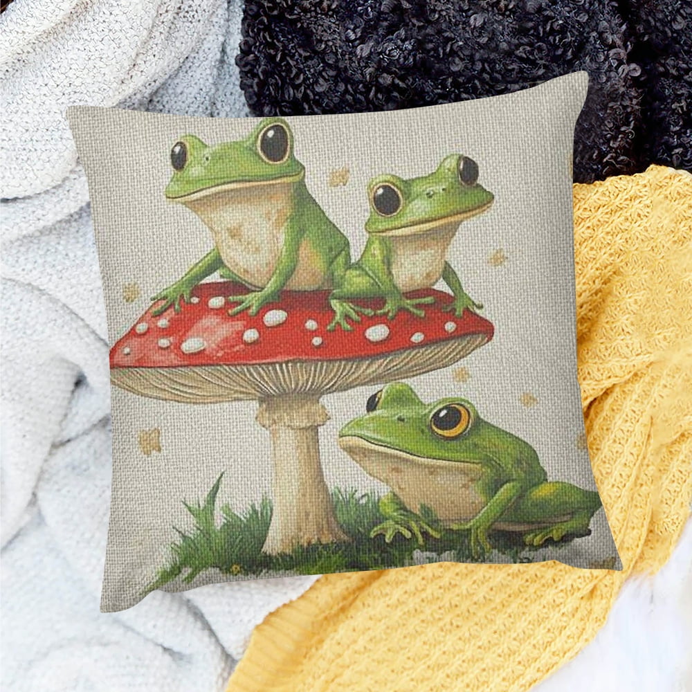 FCXZI Party Decor Birthday Gift Frog Toad Mushroom Linen Pillow Covers ...