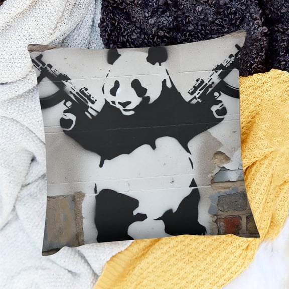 FCXZI Party Decor Birthday Gift Panda Guns Theme Holiday Pillow Case for Home Sofa Couch 1 Pack 18x18in
