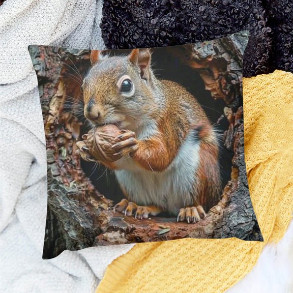 FCXZI Party Decor Birthday Gift Squirrel Walnut Tree Trunk Pillow Covers Set for Home Sofa Couch Linen 100% 18x18in