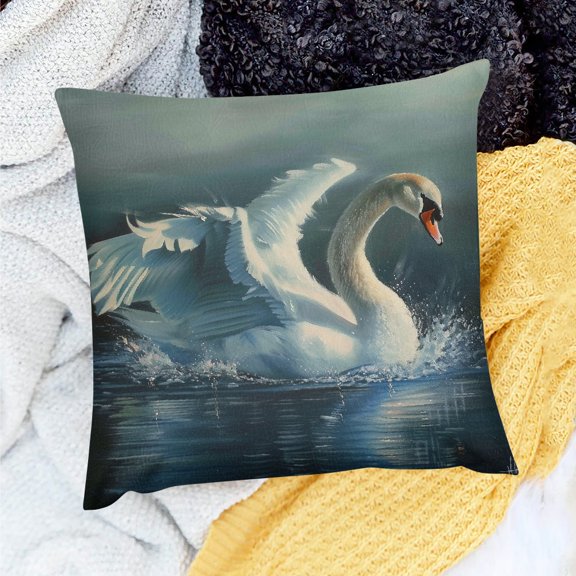 FCXZI Party Decor Birthday Gift Swan Water Wings Indoor Decoration for Home Sofa Couch Set of 1 Pillow Covers No Insert 100% Linen 3 Sizes 18x18in