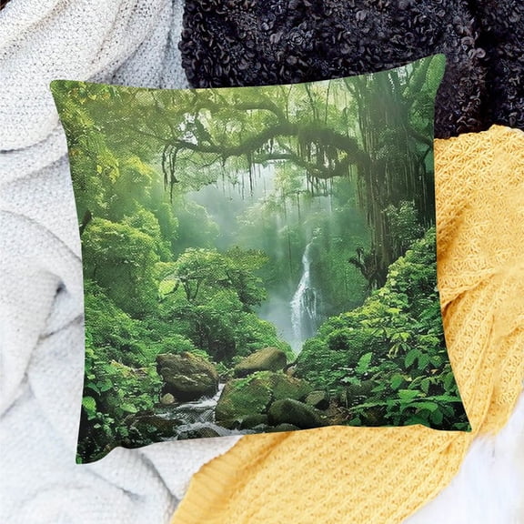 FCXZI Party Decor Birthday Gift Waterfall Lush Green Indoor Decoration for Home Sofa Couch 18x18in