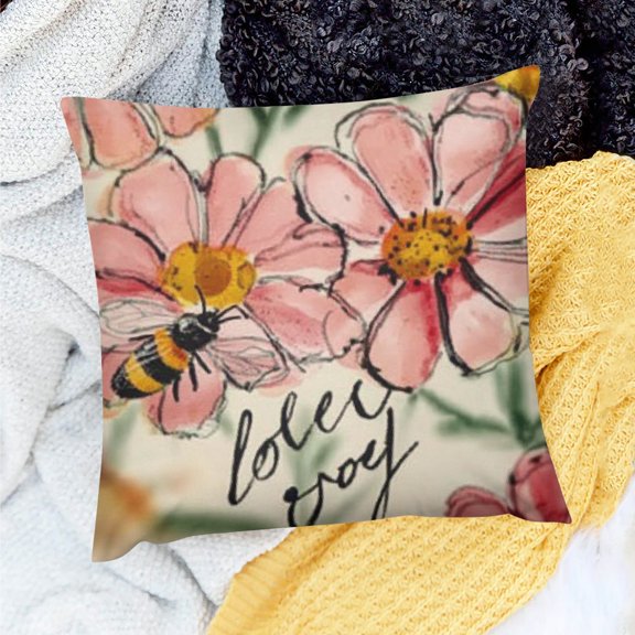 FCXZI Party Supplies Flowers Bee Bloom Indoor Decoration Pillow Cover 20x20in