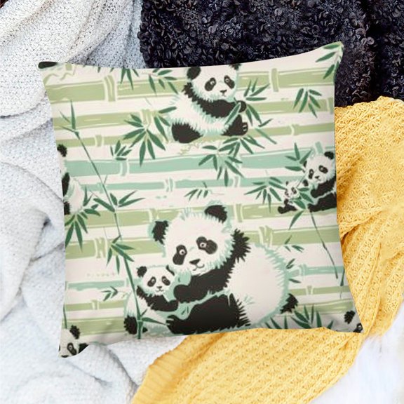 FCXZI Party Supplies Panda Bear Bamboo Leaves Cute Home Decor Throw Pillows Cover for Home Sofa Couch 18x18in