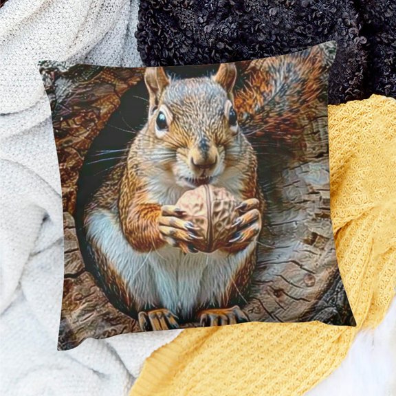 FCXZI Party Supplies Squirrel Walnut Tree Trunk Decor Holiday Pillow Case for Home Sofa Couch Linen 100% 18x18in
