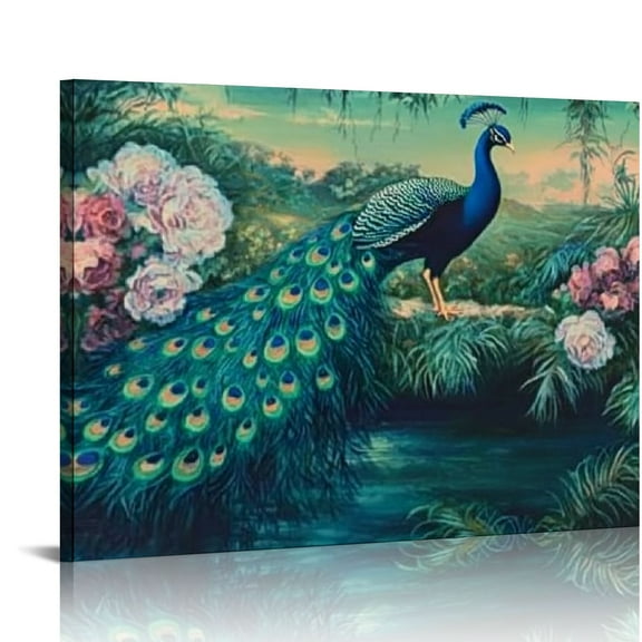 FCXZI Peacock Canvas Prints Wall Art Ready To Hang Home Decor Room Theme 16x12in