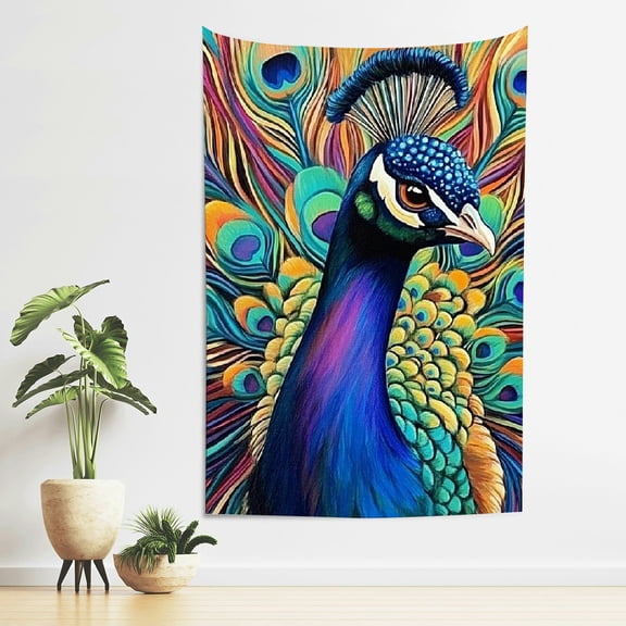 FCXZI Peacock Feathers Print Wall Art Tapestry for Home Decor, Suitable for Hanging in Bedroom and Living Room, Decorative Wall Hanging 40*60in