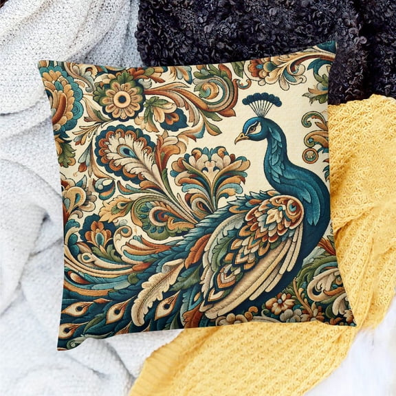 FCXZI Peacock Floral Patterns Decorative Linen Throw Pillows Case for Home Sofa Couch 18x18in