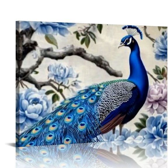 FCXZI Peacock Flowers Canvas Wall Art Modern Prints Ready To Hang Home Decor Set 20x16in