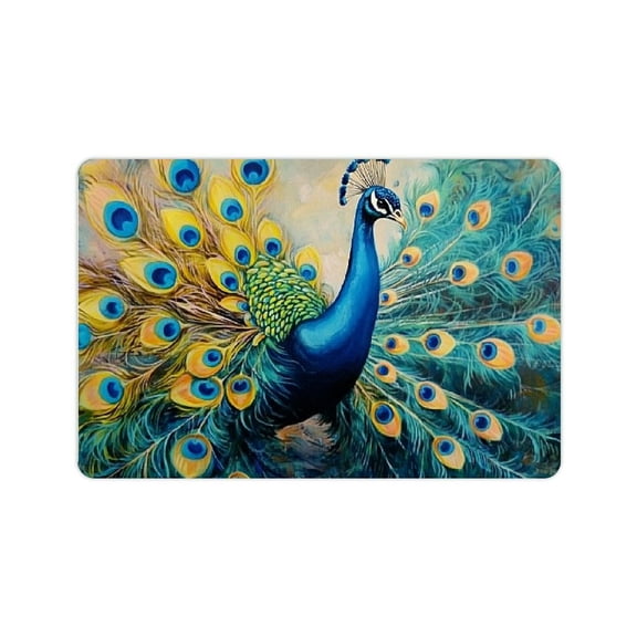 FCXZI Peacock Interior Door Mat, Floor Mat for Entrance, Living Room or Bathroom, Non Slip Door Mat for Entry, Living Room or Bathroom, Feather Design Home Decoration Mat Gifts 24x16in
