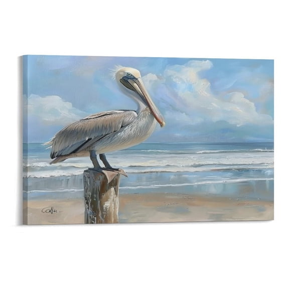 FCXZI Pelican On Beach Post Wall Art, High-definition Printed Frameless Canvas Wall Art, Suitable for Hanging in Bedrooms, Dormitories, and Living Rooms, for Adult and Home Decoration