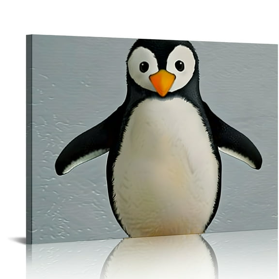 FCXZI Penguin Cute Funny Wall Art Canvas Decor for Bathroom Modern Prints Ready To Hang Home Room Art Decor 16x12in