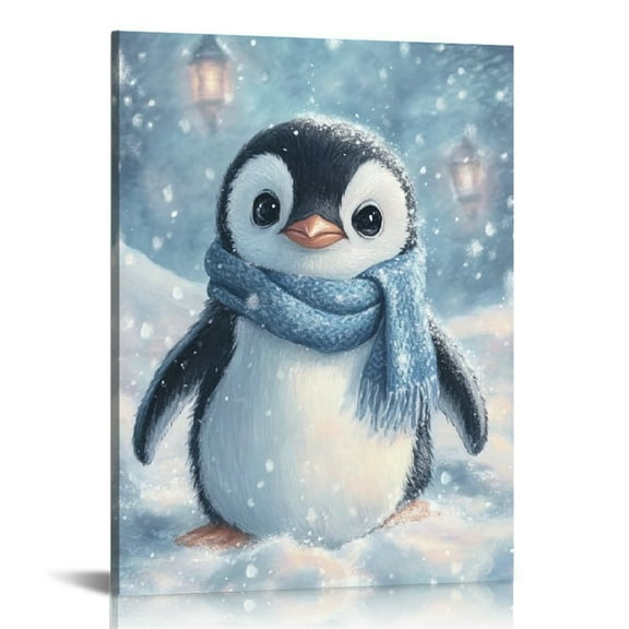 FCXZI Penguin Snow Scarf Canvas Art Modern Wall Decor 12x16 12x16in