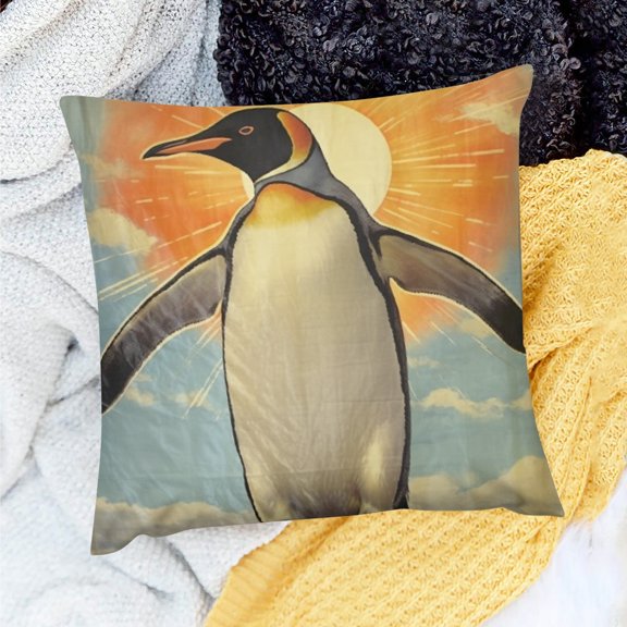 FCXZI Penguin Sun Sky Decorative Pillow Case 100% Linen for Sofa Couch 18x18in
