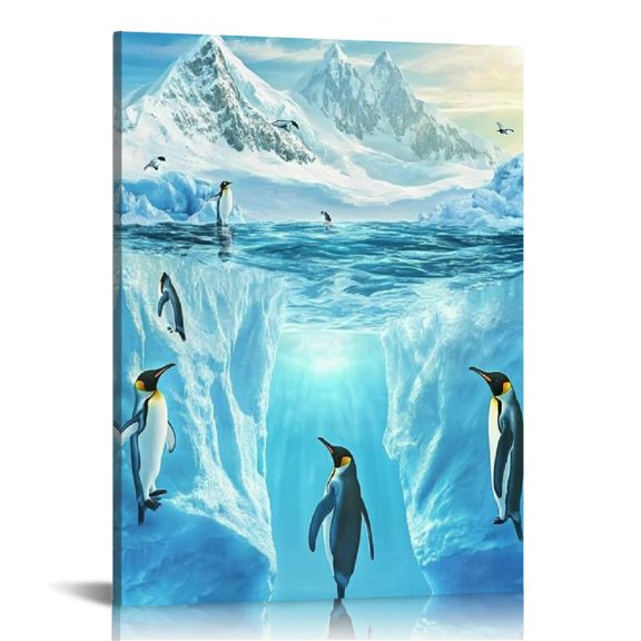 FCXZI Penguins Iceberg Ocean Wall Decor Canvas Print Ready to Hang 16x20in