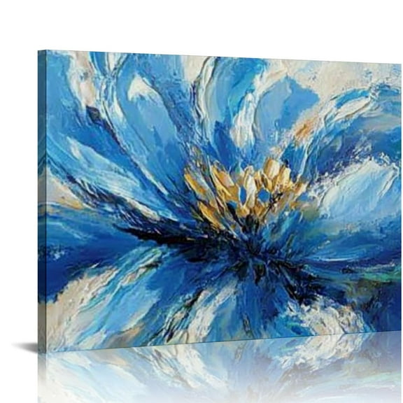 FCXZI Pieces Navy Blue Flower and Butterfly Canvas Prints Floral Oil Painting Gold Blue Wall Art for Bathroom Bedroom Ready to Hang Each  16x12in