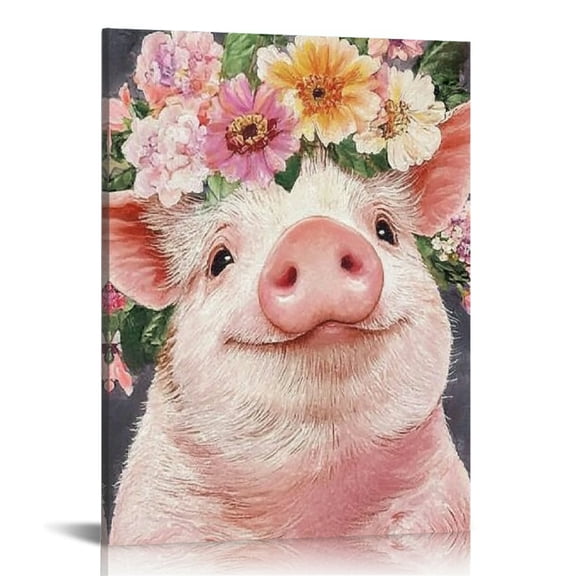 FCXZI Pig Flower Crown Art Print Canvas Wall Decor 12x16 16x20 16x20in