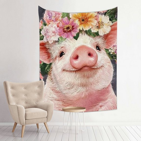 FCXZI Pig Flower Crown Art Tapestry Wall Hanging for Home Decor 30*40in