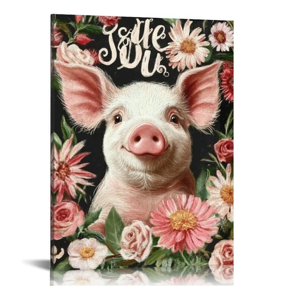 FCXZI Pig Flowers Leaves Canvas Print Wall Art Home Decor 12x16 16x20in