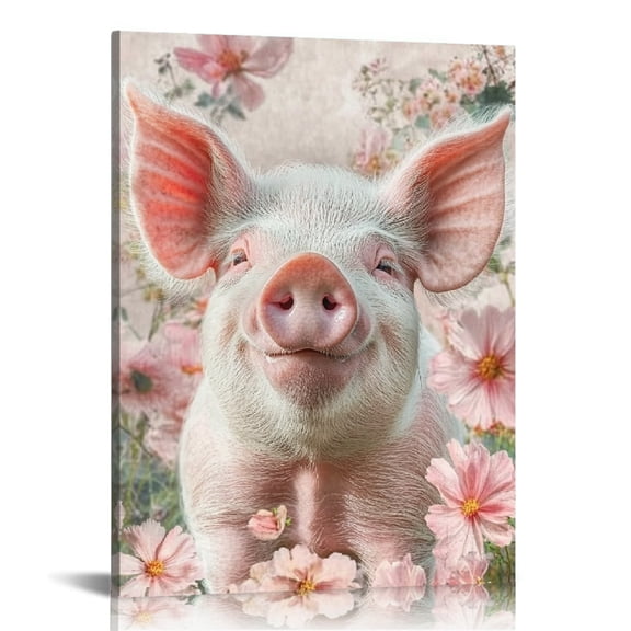 FCXZI Pig Flowers Smiling Wall Art Canvas Prints Home Decor 16x20in