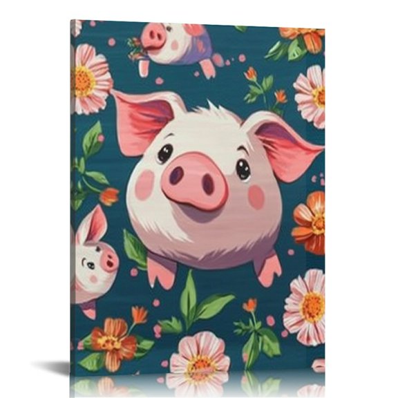 FCXZI Pigs Flowers Surrealism Canvas Wall Art Home Decor 12x16 16x20in