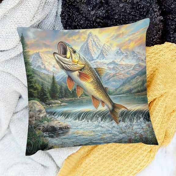 FCXZI Pike Fish Throw Pillow Covers Bass Big Fish Pillow Covers for Home Sofa Bed Couch for Kids Boys Girls Fishing and Hunting Cushion Covers Ocean Theme Pillowcases 20x20in