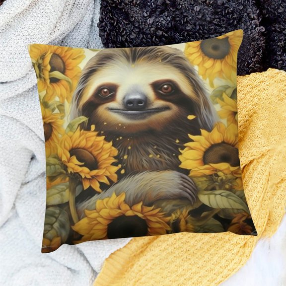 FCXZI Pillow Case Sloth Sunflowers Leaves 100% Linen Pillow Covers Decoration for Home Sofa Couch 24x24in