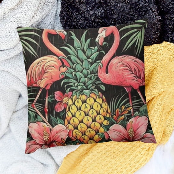 FCXZI Pillowcase Pineapple Flamingo Decorative Cushion Cover Sofa Bedroom Square Linen Pillowcase Modern Home Decoration No Pillows 18x18in