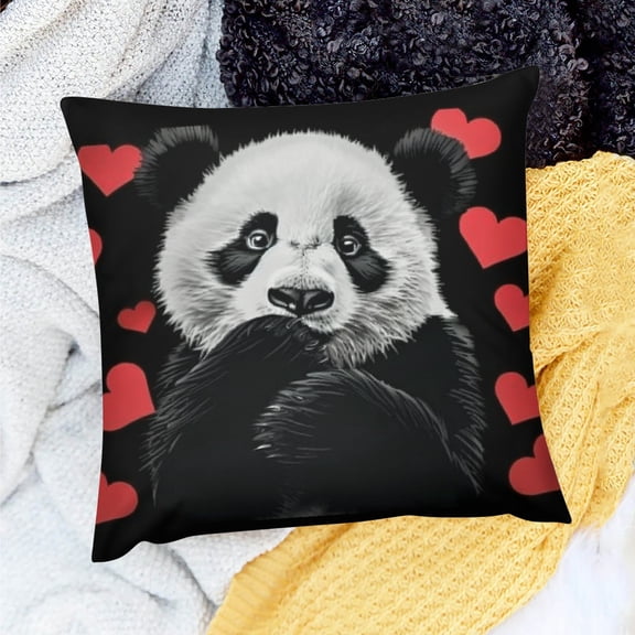 FCXZI Pillows Cushion Case Decor Panda Bear Hearts Theme for Home Sofa Couch - Set of 1 Linen Pillow Cover, Multiple Sizes Available 18x18in
