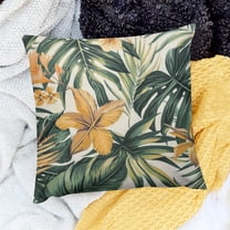 FCXZI Pillows Cushion Case Tropical Leaves Flowers Yellow Flower Decor for Home Sofa Couch Set of 1 Pillow Covers No Insert 100% Linen Outdoor Use 18x18in