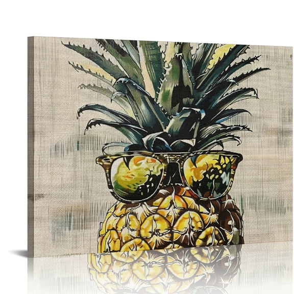 FCXZI Pineapple Sunglasses Print On Canvas Wall Art Decor for Bedroom Kitchen Ready To Hang Home Decor 16x12in