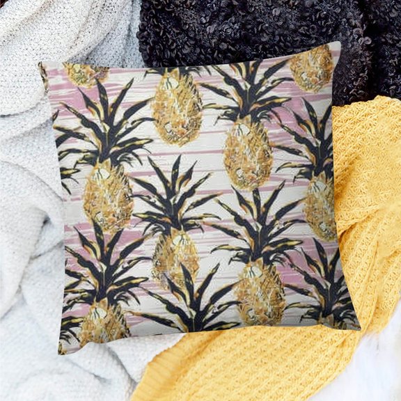 FCXZI Pineapple Throw Pillow Cover 100% Linen for Home Sofa Couch 18x18in