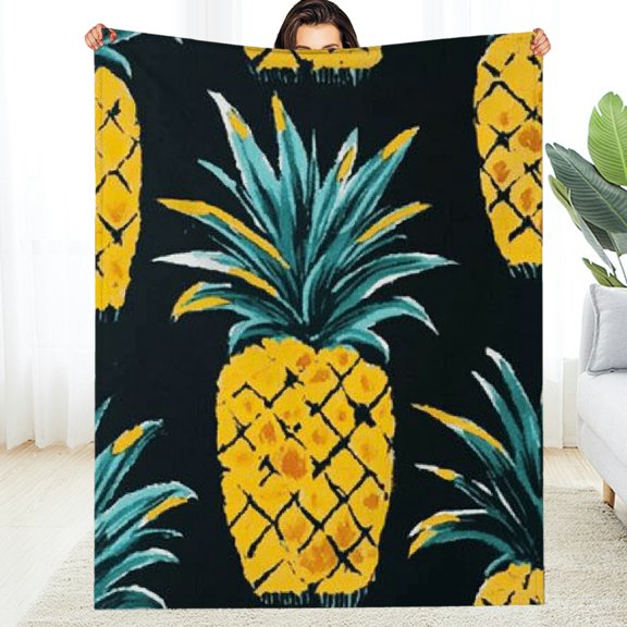 FCXZI Pineapples Flannel Blanket - Soft Warm Cozy Decorative Gift 50*60in