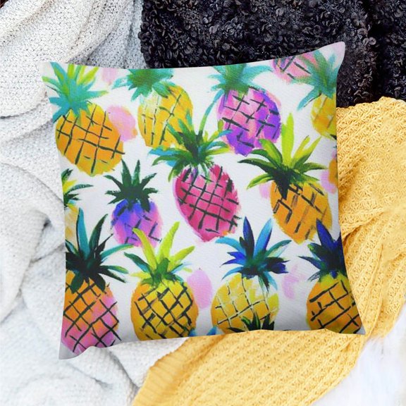 FCXZI Pineapples Throw Pillow Cover for Home Sofa Couch Linen 24x24in