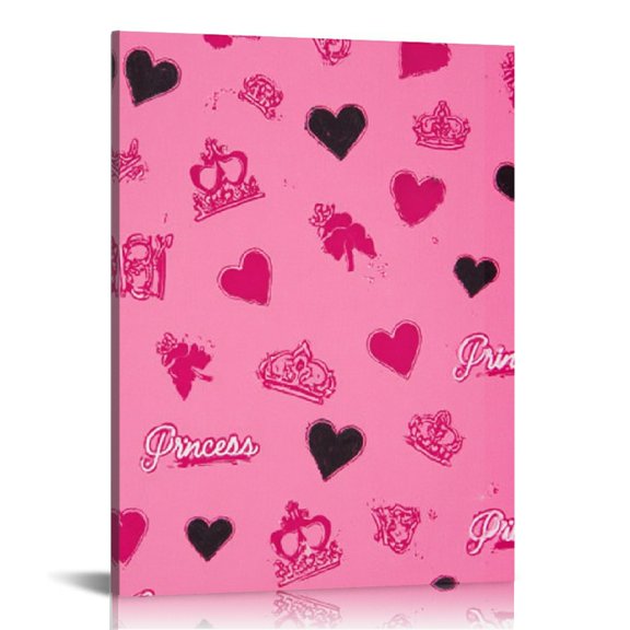 FCXZI Pink Background Princess Hearts Canvas Wall Art Decor 12x16in