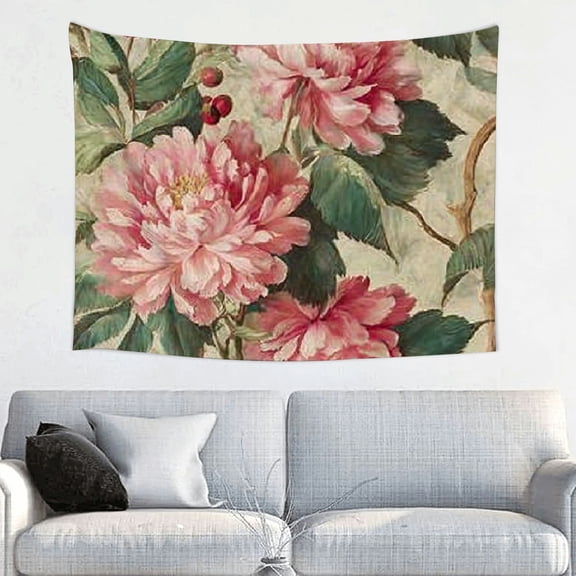 FCXZI Pink Flowers Red Berries Rococo Tapestry Wall Art Home Decor 40*30in