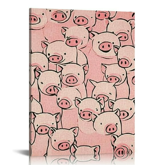 FCXZI Pink Pig Heads Patterns Canvas Prints Wall Art Decor 12x16in