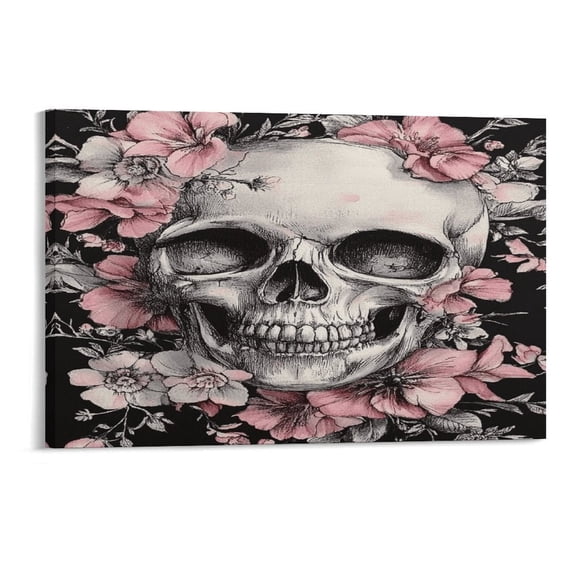 FCXZI Pink Skull Flowers Tattoo Art  Wall Art, High-definition Printed Frameless Canvas Wall Art, Suitable for Hanging in Bedrooms, Dormitories, and Living Rooms, for Adult and Home Decoration