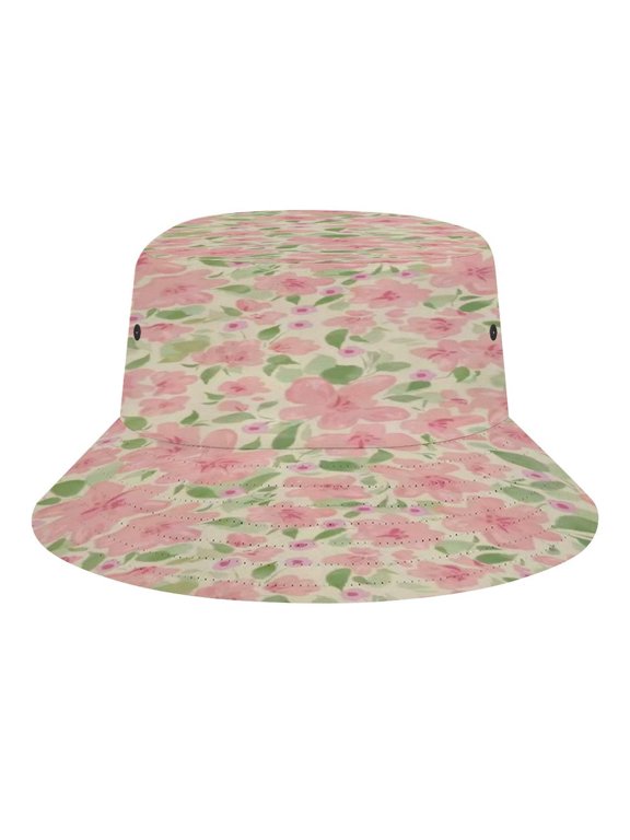 Pink Watercolor Lily Pattern Bucket Hat, Soft, Printed, Packable Fisherman Sun Hat for Beach Travel Hiking Vacation, Sun Hat for Women Men,