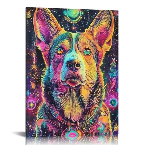 FCXZI Psychedelic Cosmic Dog Canvas Prints Wall Art Home Decor 12x16in