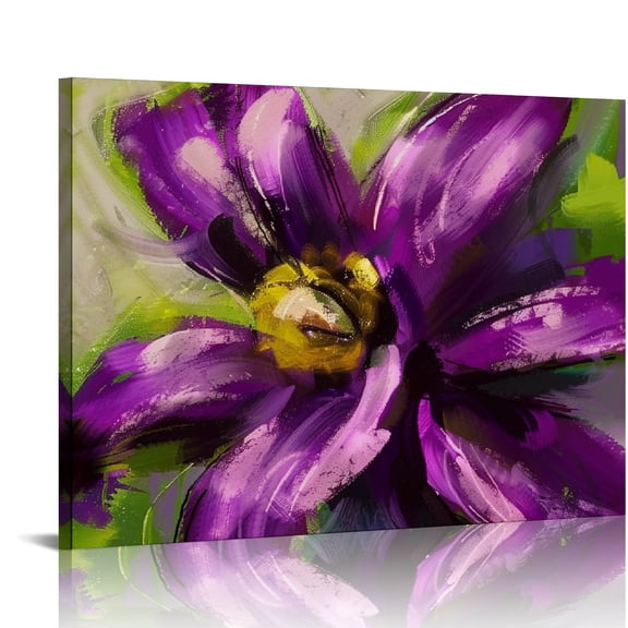 FCXZI Purple Flower Canvas Print Wall Decor for Bathroom, Bedroom, Kitchen - Ready To Hang Home Art Decor 16x12in
