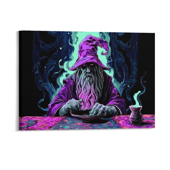 FCXZI Purple Wizard With Crystal Ball  Wall Art, High-definition Printed Frameless Canvas Wall Art, Suitable for Hanging in Bedrooms, Dormitories, and Living Rooms, for Adult and Home Decoration