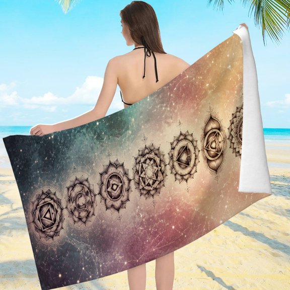 FCXZI Quick Dry Seven Chakras And Stars Microfiber Beach Towel Ultra-Soft Large Size 80*160cm