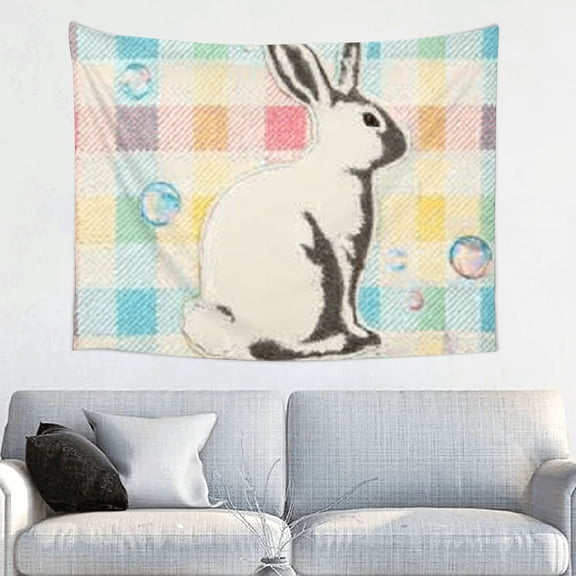 FCXZI Rabbit Checkered Tablecloth Bubbles Wall Hanging Tapestry 40*30in