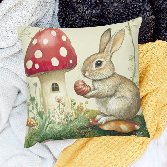 FCXZI Rabbit Mushroom Snail Pillow Case Couch Decor 100% Linen 18x18in