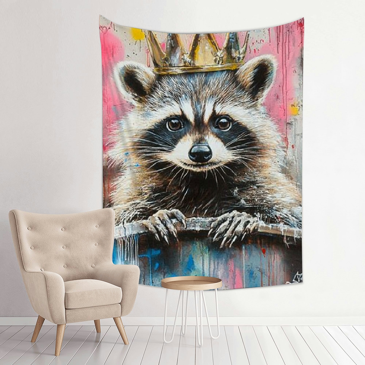 FCXZI Raccoon Crown Graffiti Art Tapestry Wall Hanging Home Decor 30 ...