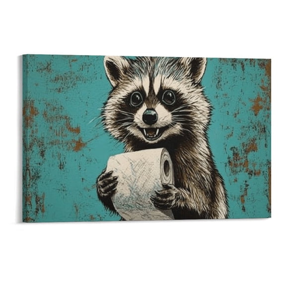 FCXZI Raccoon Holding Tissue Roll Wall Art, High-definition Printed Frameless Canvas Wall Art, Suitable for Hanging in Bedrooms, Dormitories, and Living Rooms, for Adult and Home Decoration