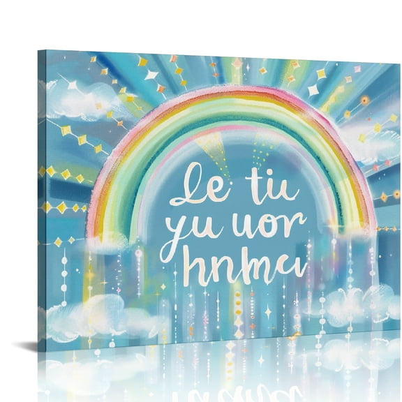 FCXZI Rainbow Clouds Quote Wall Decor Canvas Art Modern Prints Ready To Hang Home Decor 16x12in