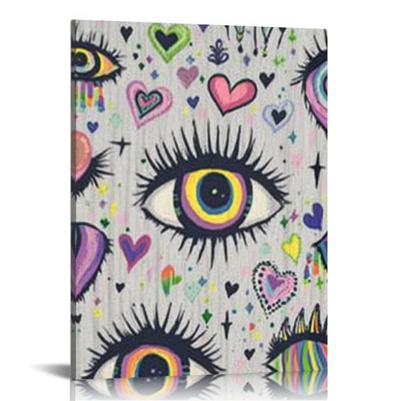 FCXZI Rainbow Eye Pattern Hearts Stars Wall Decor Canvas for Home Living Room Office, Ready to Hang Art 16x20in