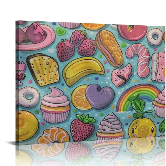 FCXZI Rainbow Food Wall Decor Canvas Art Modern Prints for Home Ready To Hang Room Decor 16x12in